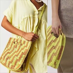 Free People Brunch Date Crossbody/Clutch In Yellow Tan Combo. NWT!